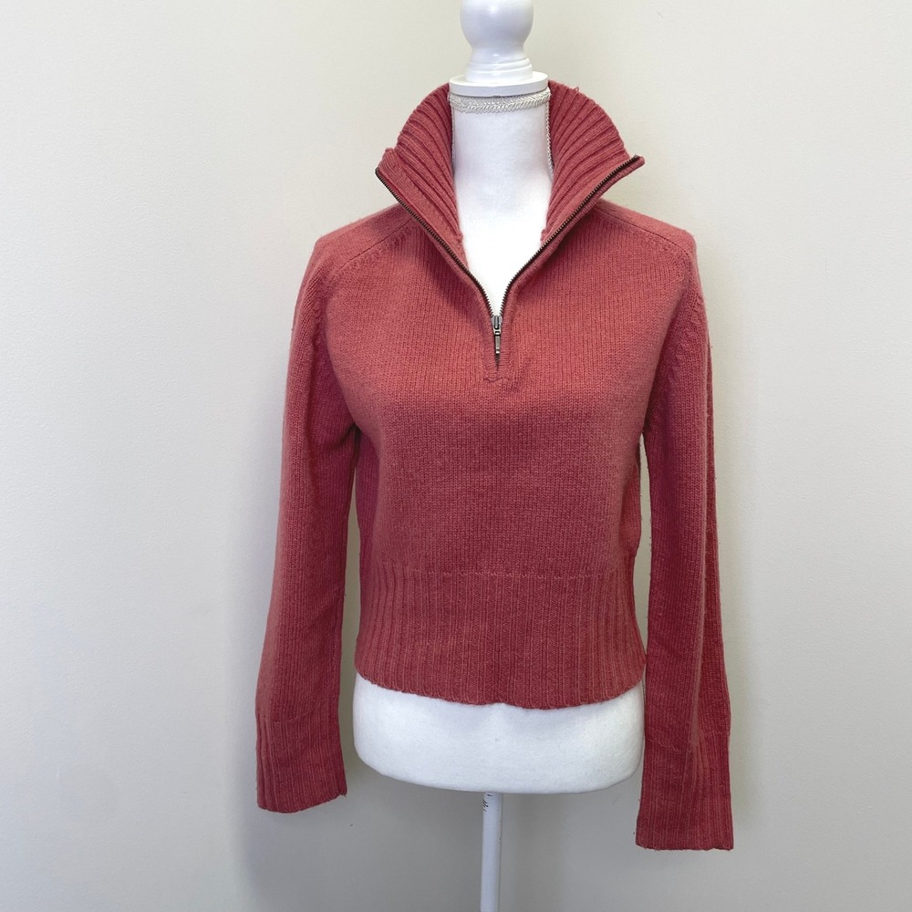 Vintage 90s J. Crew Womens Rose Pink 100% Lambswool Knit Sweater L High Neck